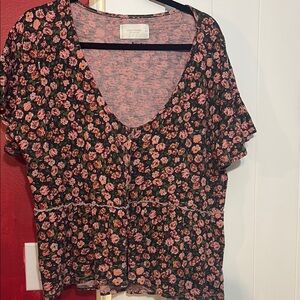 Floral V-Neck Women's Top